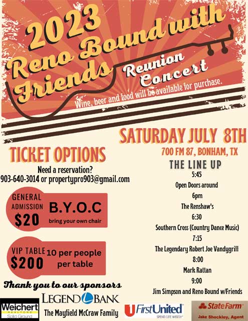 Reno Bound with Friends Reunion Concert set July 8 - North Texas e